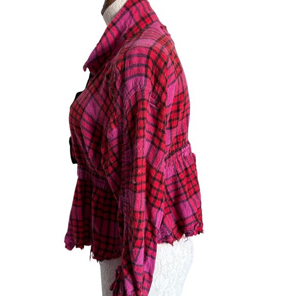 Free People We The Free Pacific Dawn Plaid Flannel Shirt Wool Grunge L Y2K - Picture 4 of 11